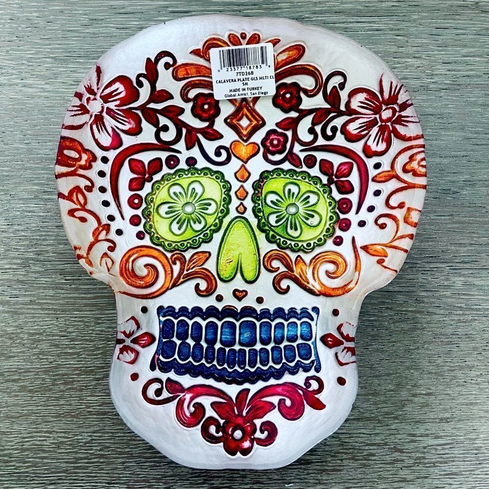 Sugar Skull Day of the Dead Turkish Glass Bowl Tray